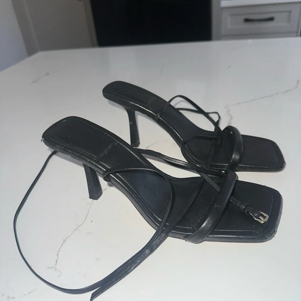Zara Black Strappy Square-Toe Lace up Heeled Sandals - Picture 2 of 3